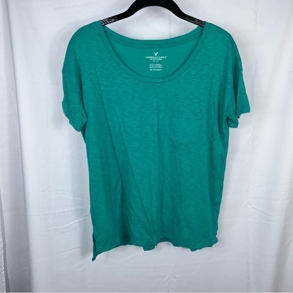 American Eagle Shirt Short Sleeve Pullover U-neck Chest Pocket Boxy Loose Fit - Picture 2 of 8